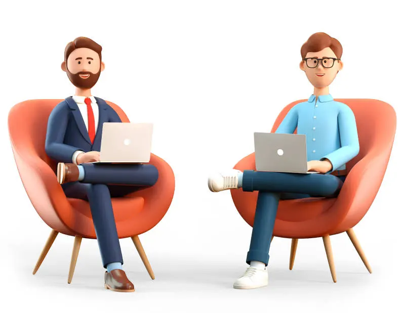 cartoons in chairs with laptops